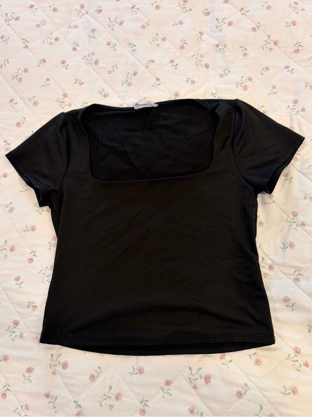 Women’s Black Short Sleeve Square-Neck Tee